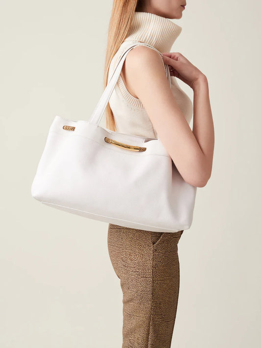 Tote bag "Alba" en cuir lisse blanc