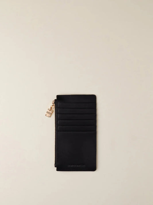 Porte-cartes zippé "Mina" en cuir noir