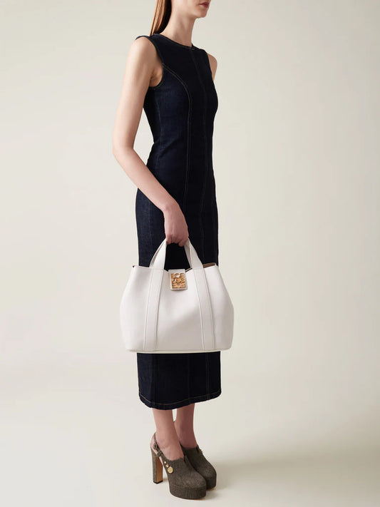 Sac cabas "Livia" en cuir grainé blanc